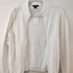 Land's End Girls Zip-Up White Cardigan